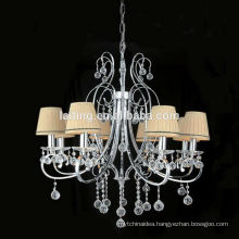 European Candle Cast Iron Chandelier Lamp with Fabric Lampshade